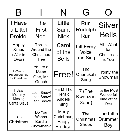Holiday Bingo Card