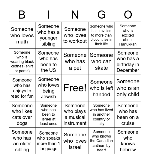 Jewish Bingo Card