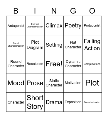Lit Terms #1 Bingo Card