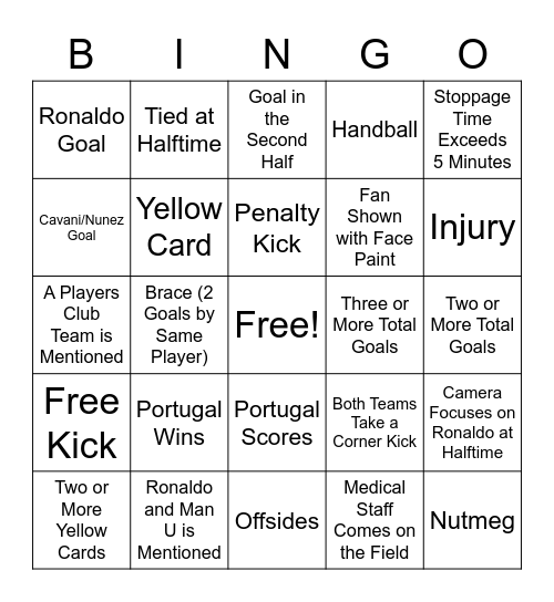 Portugal vs. Uruguay Bingo Card