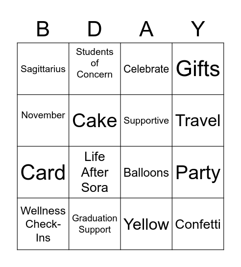 Birthday Bingo Card
