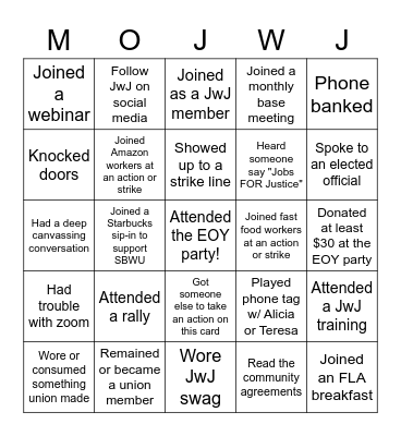 Solidarity Bingo 2022 Bingo Card