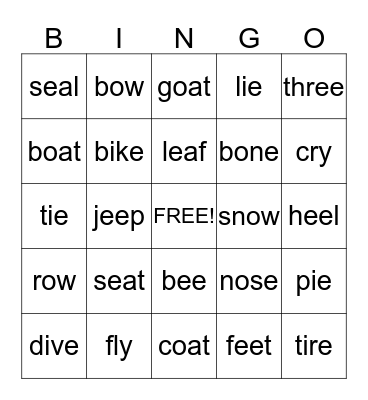 SAT Long vowel 'I' & 'O' Bingo Card