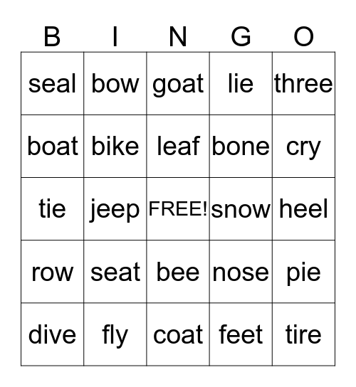 SAT Long vowel 'I' & 'O' Bingo Card