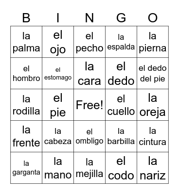 El Cuerpo (The Body) Bingo Card