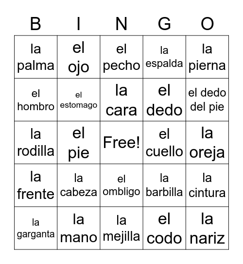 El Cuerpo (The Body) Bingo Card