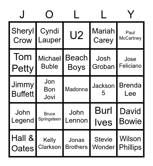 Holly Bingo Card