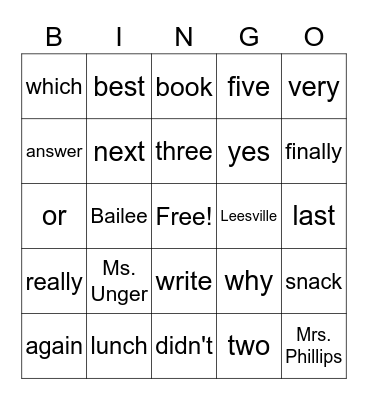 Science Fair Bingo Card