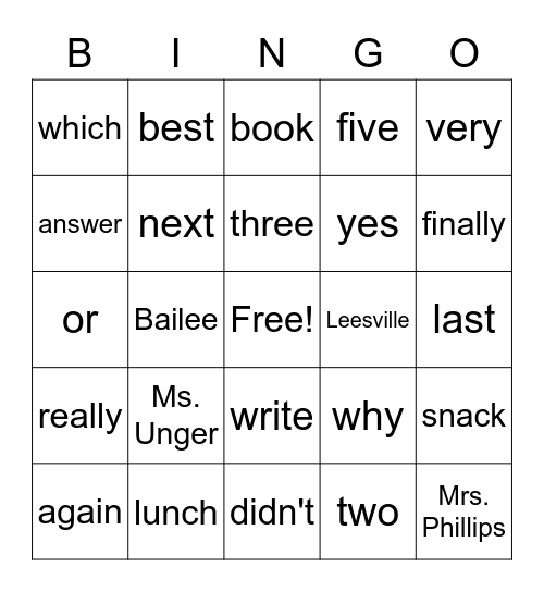 Science Fair Bingo Card