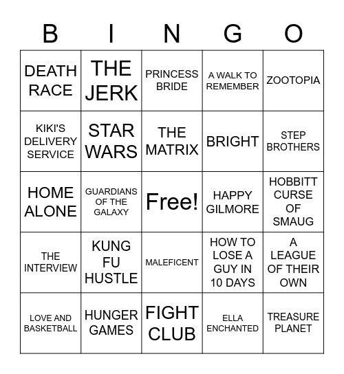 Movie Bingo Card