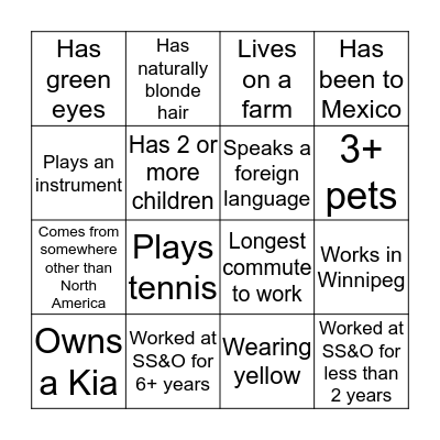 Getting to Know SS&O Bingo Card