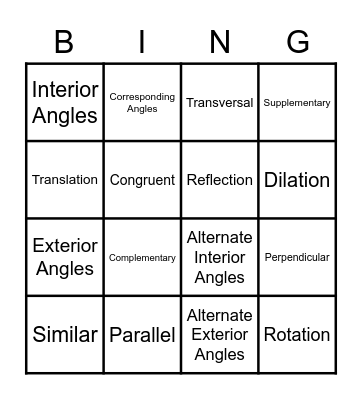 Geometry BINGO Card