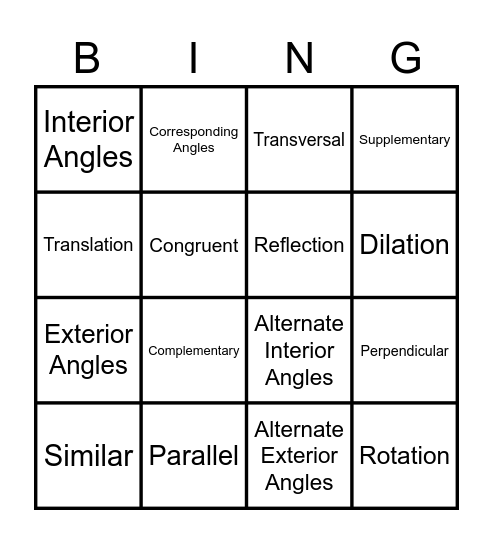 Geometry BINGO Card