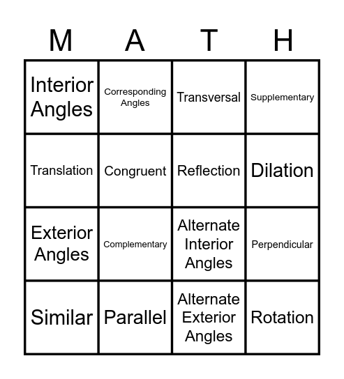 Geometry BINGO Card