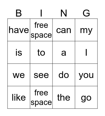 High Frequency Words Bingo Card
