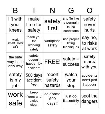 SAFETY BINGO Card