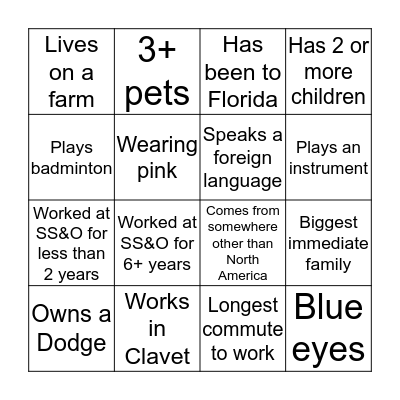 Getting to Know SS&O Bingo Card