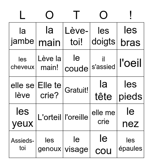 Nous Sommes Unit 6 Bingo Card