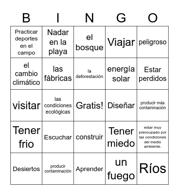Spa 3 Lec 1 el medio ambiente Bingo Card