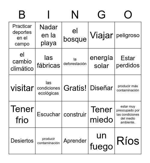 Spa 3 Lec 1 el medio ambiente Bingo Card