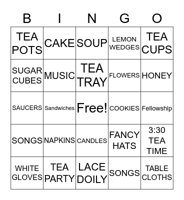 Ladies Tea Party Fellowship Bingo Card