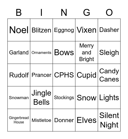 Christmas Bingo at the Park Bingo Card