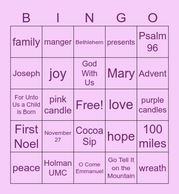 Advent Task Force Bingo Card
