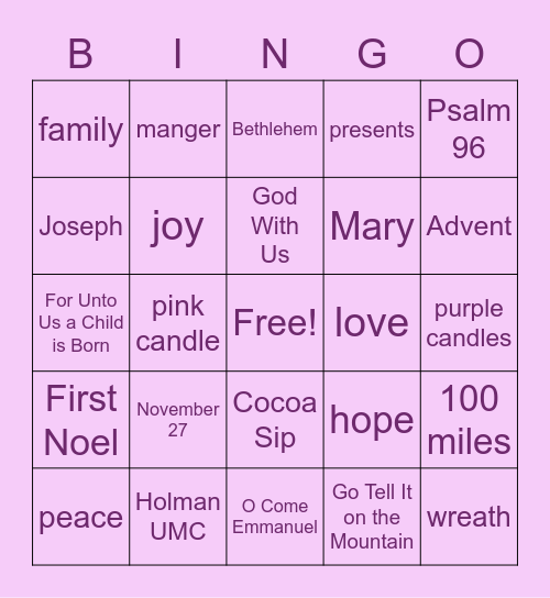 Advent Task Force Bingo Card