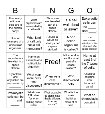 Cells and Organisms Bingo Card