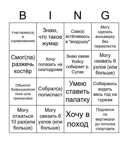 Туристическое бинго Bingo Card