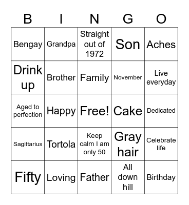 Clayton's 50th Bingo Card