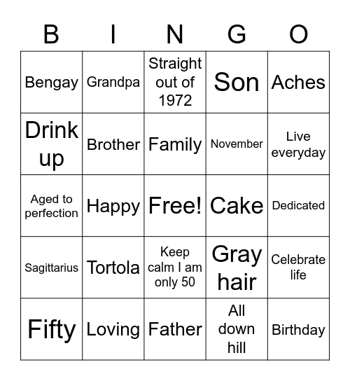 Clayton's 50th Bingo Card