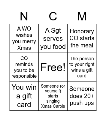 Jr NCM Festive Dinner - 2022 Bingo Card