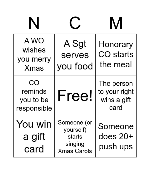 Jr NCM Festive Dinner - 2022 Bingo Card