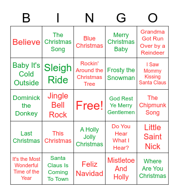 Christmas Songs Bingo Card