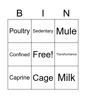 Livestock Bingo Card
