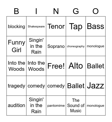 Theatre Bingo Card