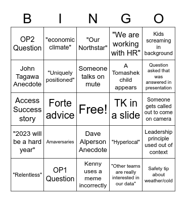 Town Hall Bingo Card