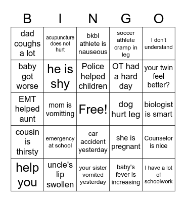 ASL Sentences Bingo Card