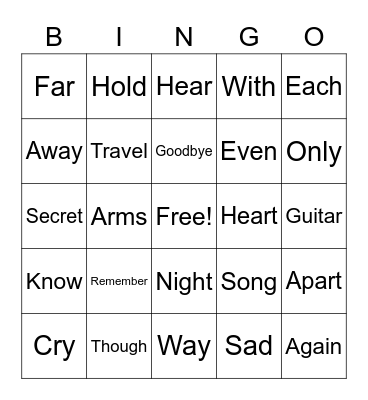 Remember Me Lyrics Bingo Card