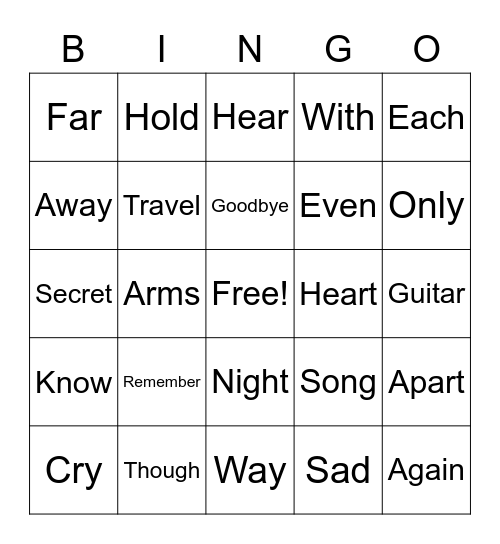 Remember Me Lyrics Bingo Card