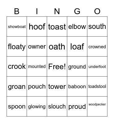 ou ow(2 sounds) oa oo(2 sounds) Bingo Card