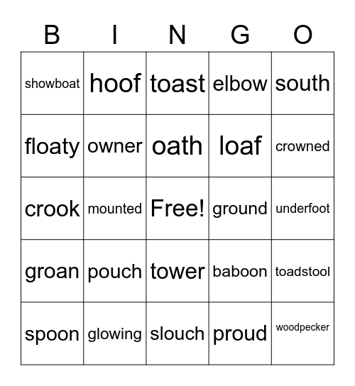 ou ow(2 sounds) oa oo(2 sounds) Bingo Card