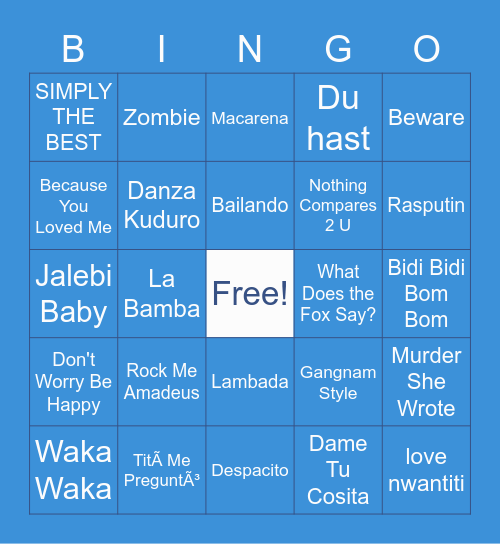 International Music Bingo Card