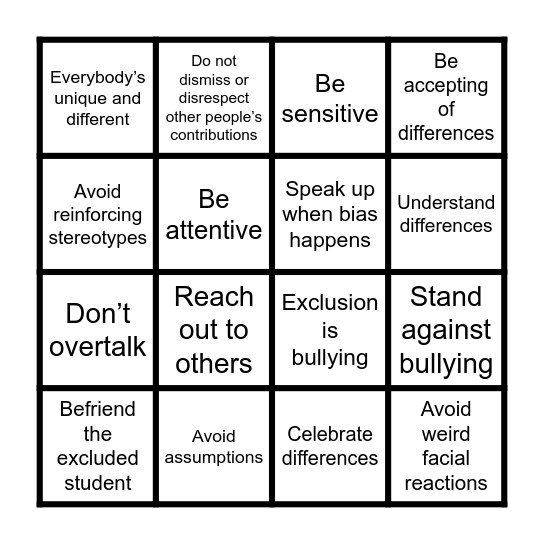 INCLUSIVENESS Bingo Card