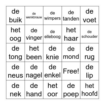 Het lichaam Bingo Card