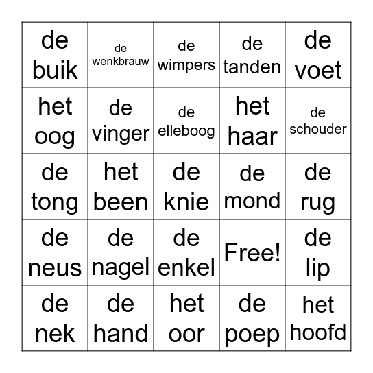 Het lichaam Bingo Card