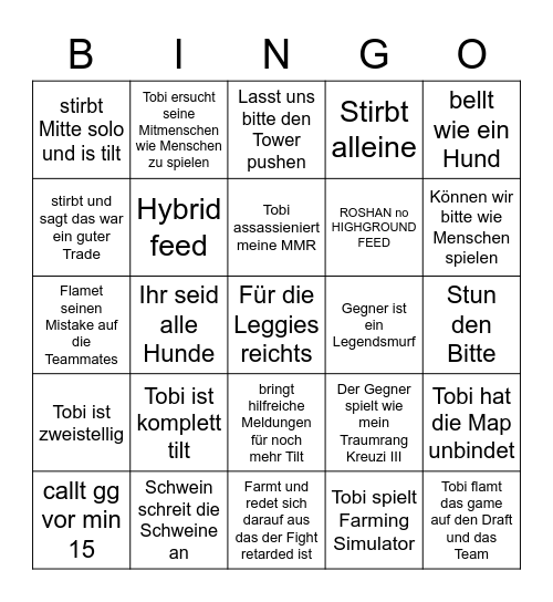 Feederschwein Ultratilt BINGO Card Feederschwein ultratilt bingo card