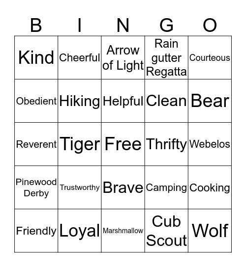 Scout Law Bingo! Bingo Card