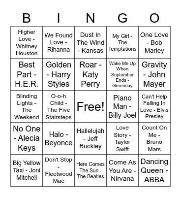 "Name That Tune" Bingo Card